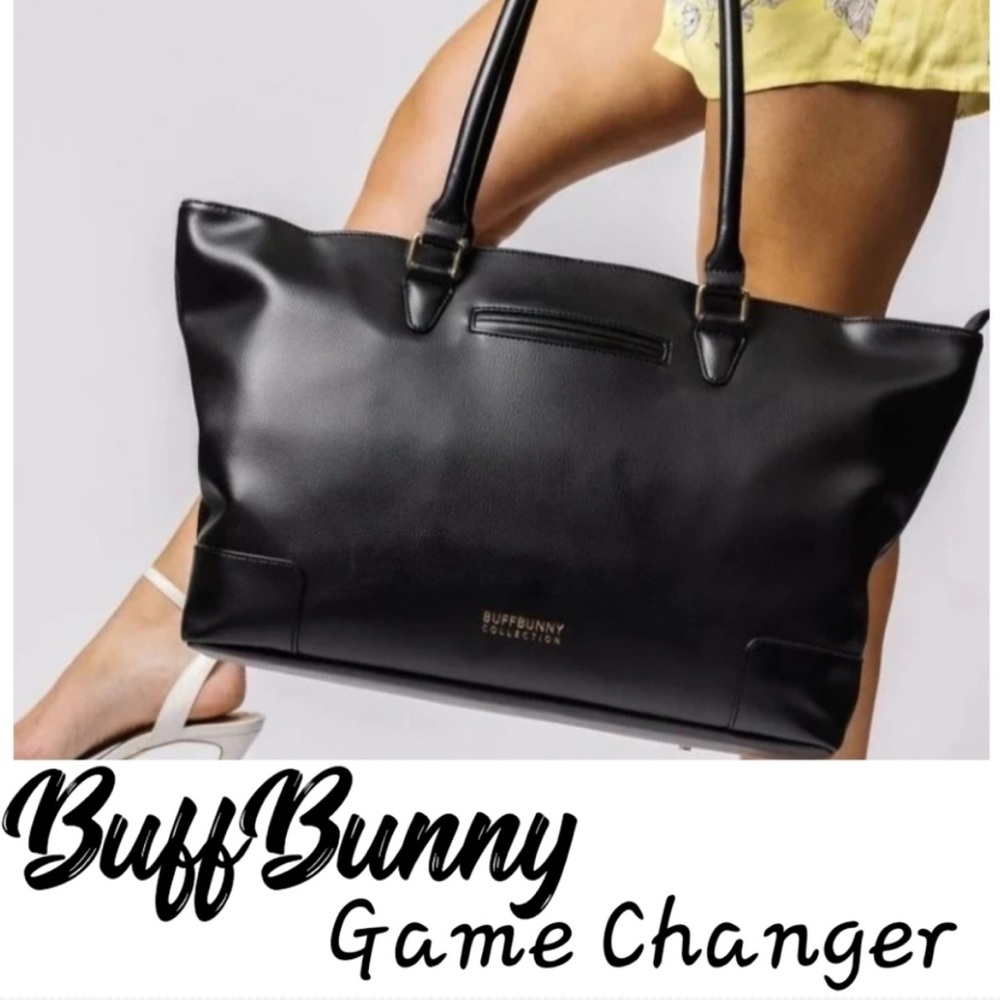 Buffbunny Collection Black Faux Leather Game Changer Tote Gym Bag